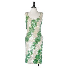 PVC sequin on ivory knit wool base top and skirt Saks Fifth Avenue 1960