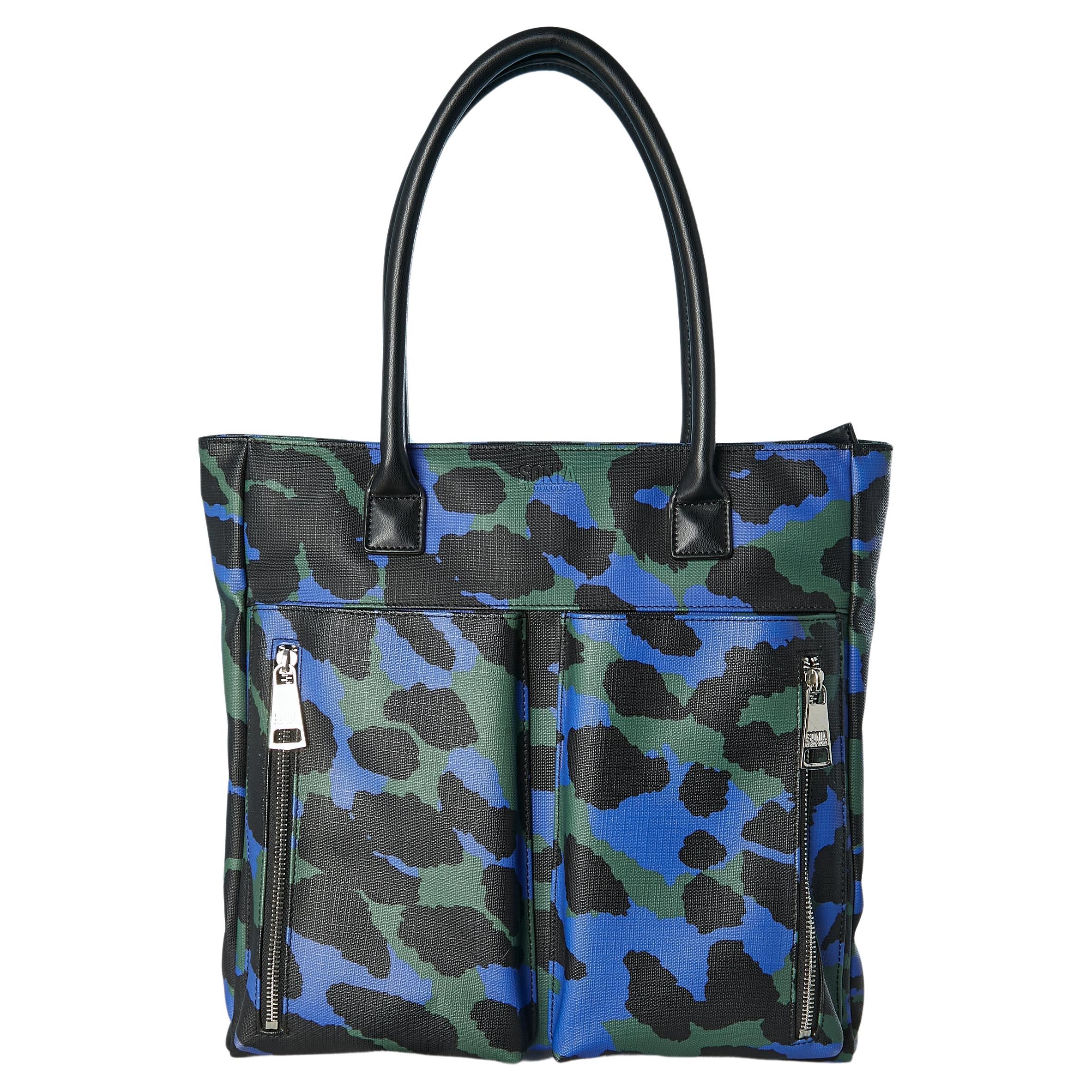 PVC top handle bag with camouflage print SONIA by Sonia Rykiel  For Sale