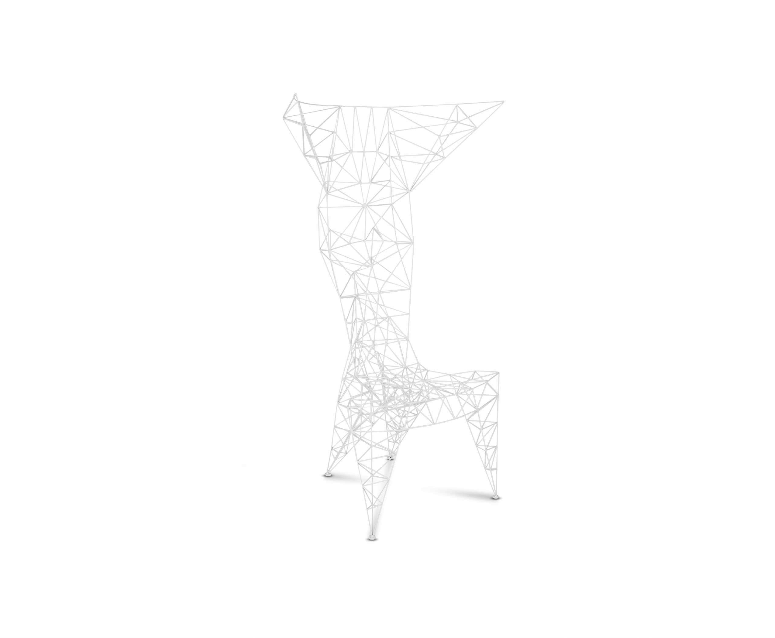 Originally created on a self-propelled mission to design the world's lightest metal chair, Pylon was made in a small series in Dixon's metal workshop in the early 1990s. The lattice work of 3mm diameter steel rod is triangulated for maximum strength