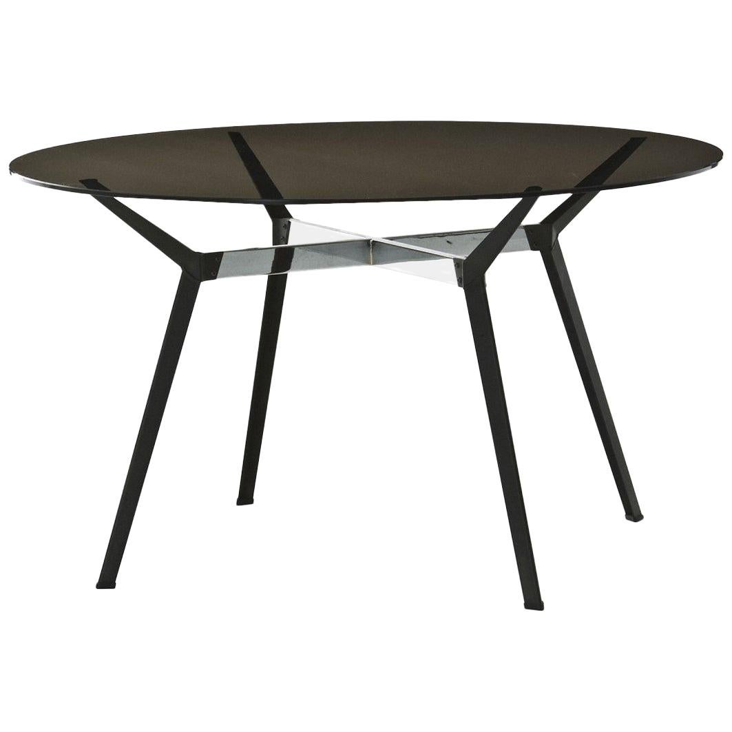 Runder „Pylon“-Tisch mit Bronzeglasplatte und Stahlfuß von Moroso für Diesel im Angebot