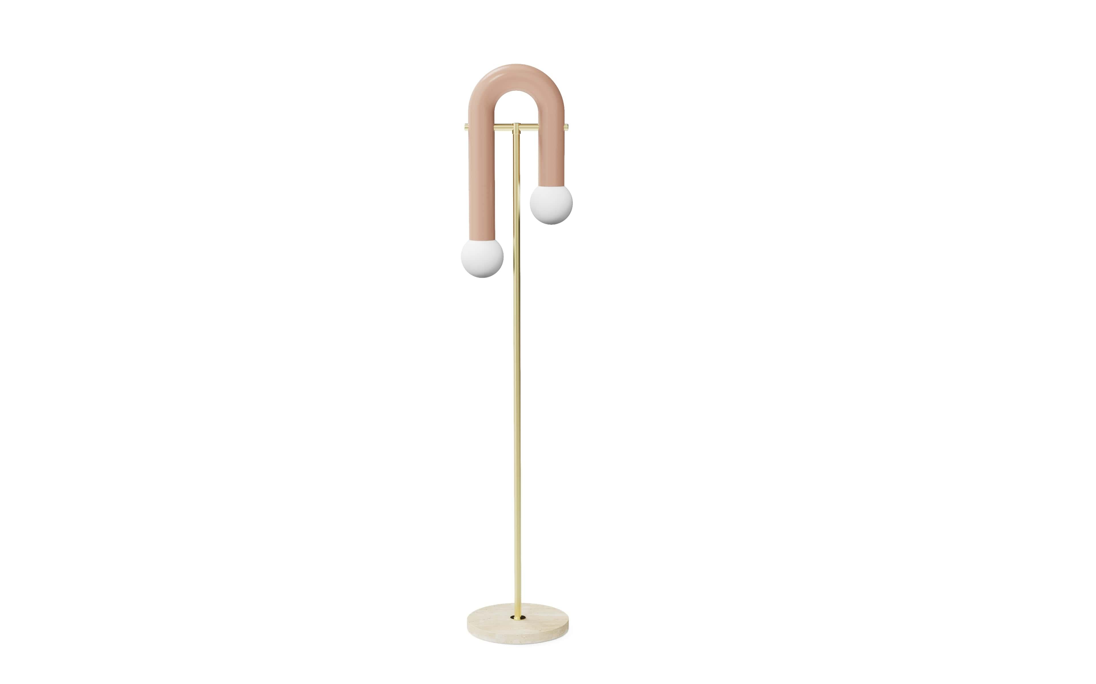 Pyppe floor lamp by Utu Lamps
Dimensions: 162 x 32 x 32 cm
Materials: Lacquered metal, brass, nickel/copper, travertine

All our lamps can be wired according to each country. If sold to the USA it will be wired for the USA for instance.

Dooq is a