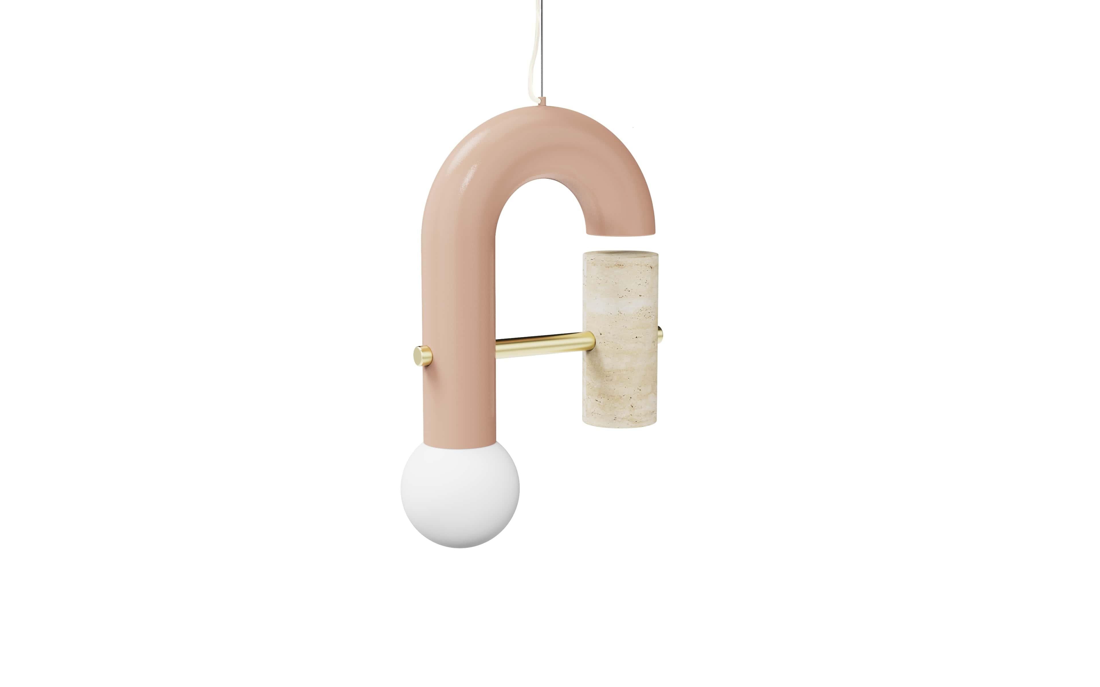 Pyppe single II lamp by Dooq
Dimensions: 39 x 26 x 12 cm
Materials: Lacquered metal, brass, nickel/copper, travertine

All our lamps can be wired according to each country. If sold to the USA it will be wired for the USA for instance.

Dooq is