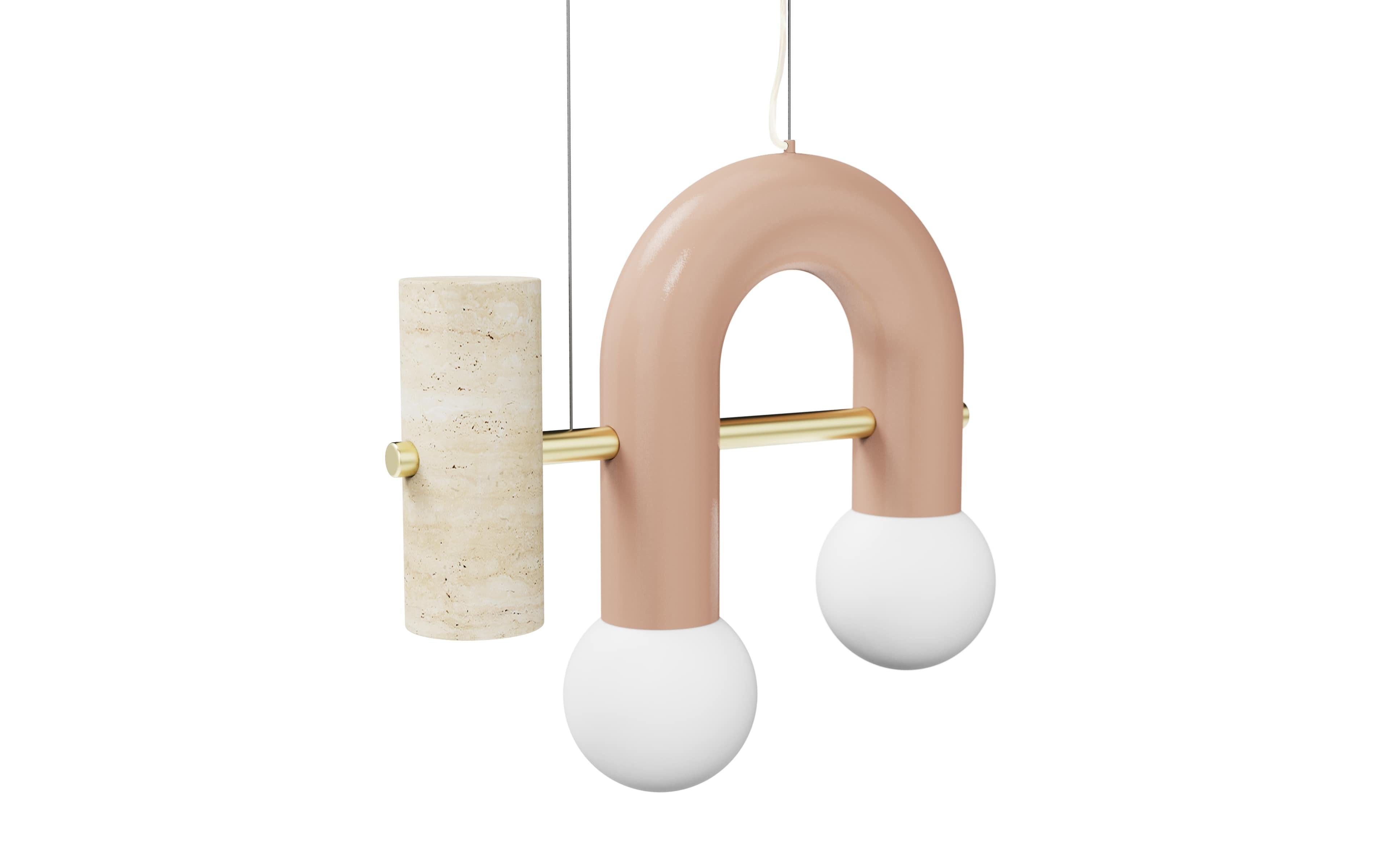 Pyppe single III lamp by Utu Lamps
Dimensions: 39 x 40 x 12 cm
Materials: Lacquered metal, Brass, Nickel/Copper, Travertine

All our lamps can be wired according to each country. If sold to the USA it will be wired for the USA for instance.

Dooq is