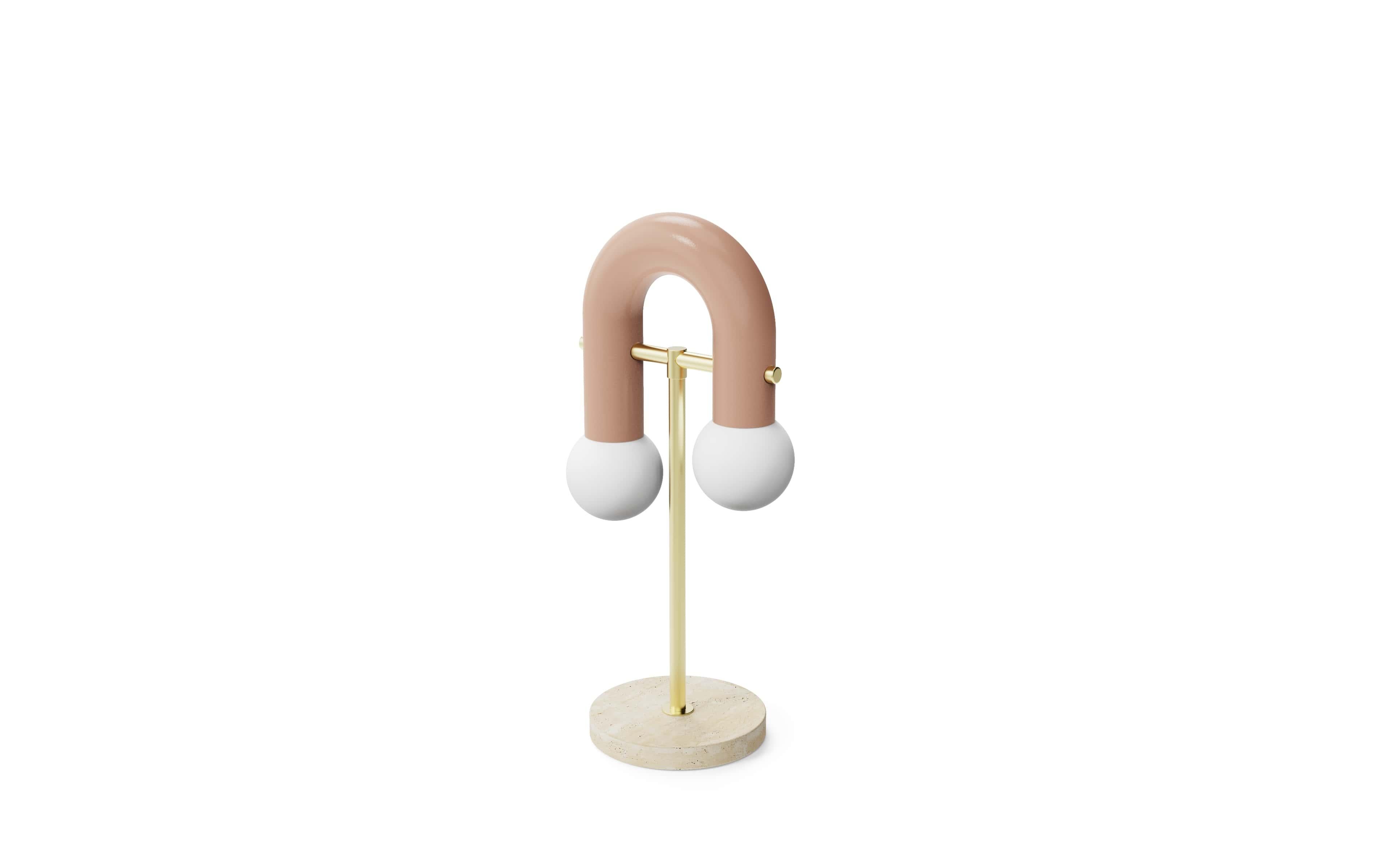 Pyppe table lamp by Dooq
Dimensions: 35 x 12 x 25 cm
Materials: Lacquered metal, brass, nickel/copper, travertine

All our lamps can be wired according to each country. If sold to the USA it will be wired for the USA for instance.

Dooq is a