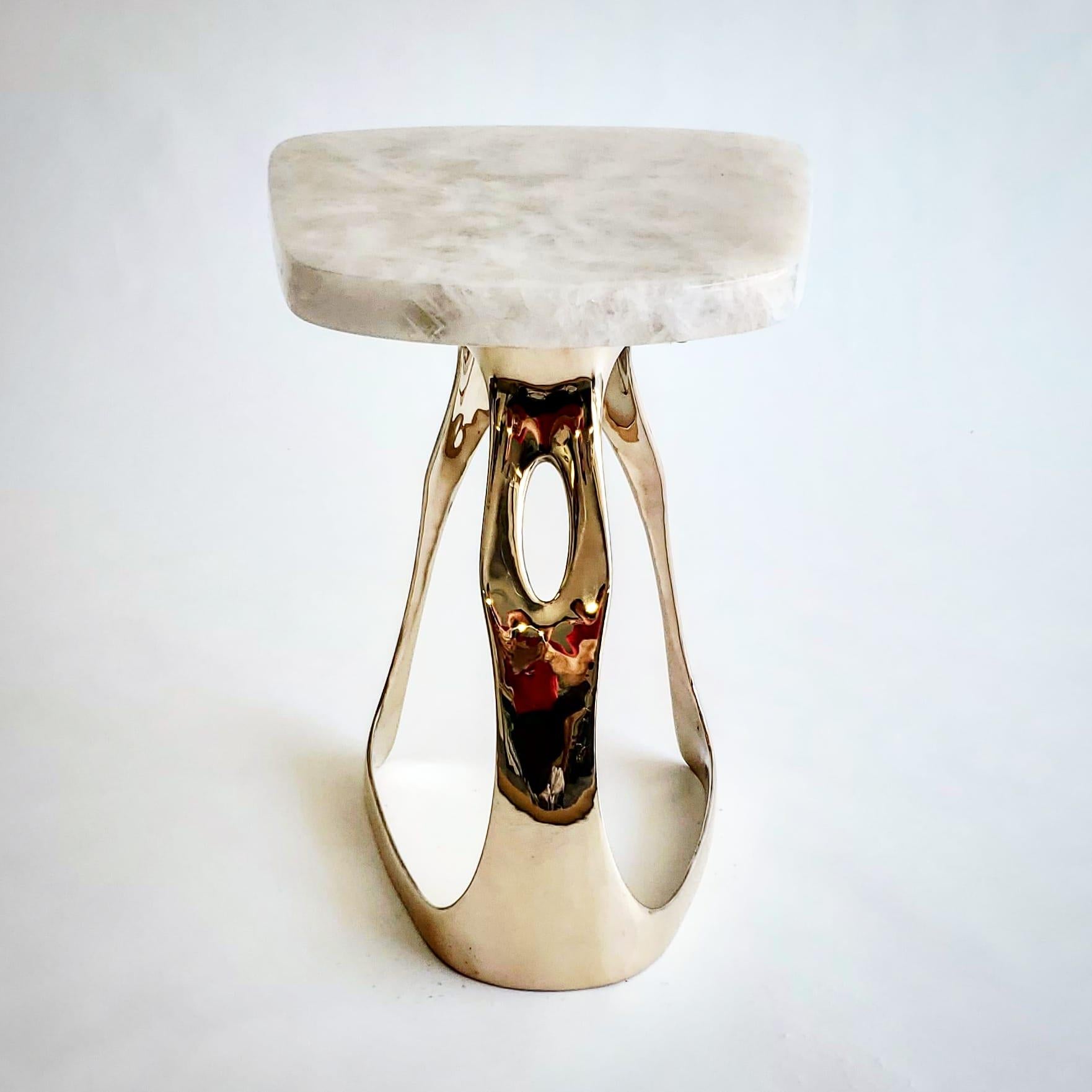 American Pyra Table - Polished Bronze and Quartzite Top Design by Michael Sean Stolworthy For Sale