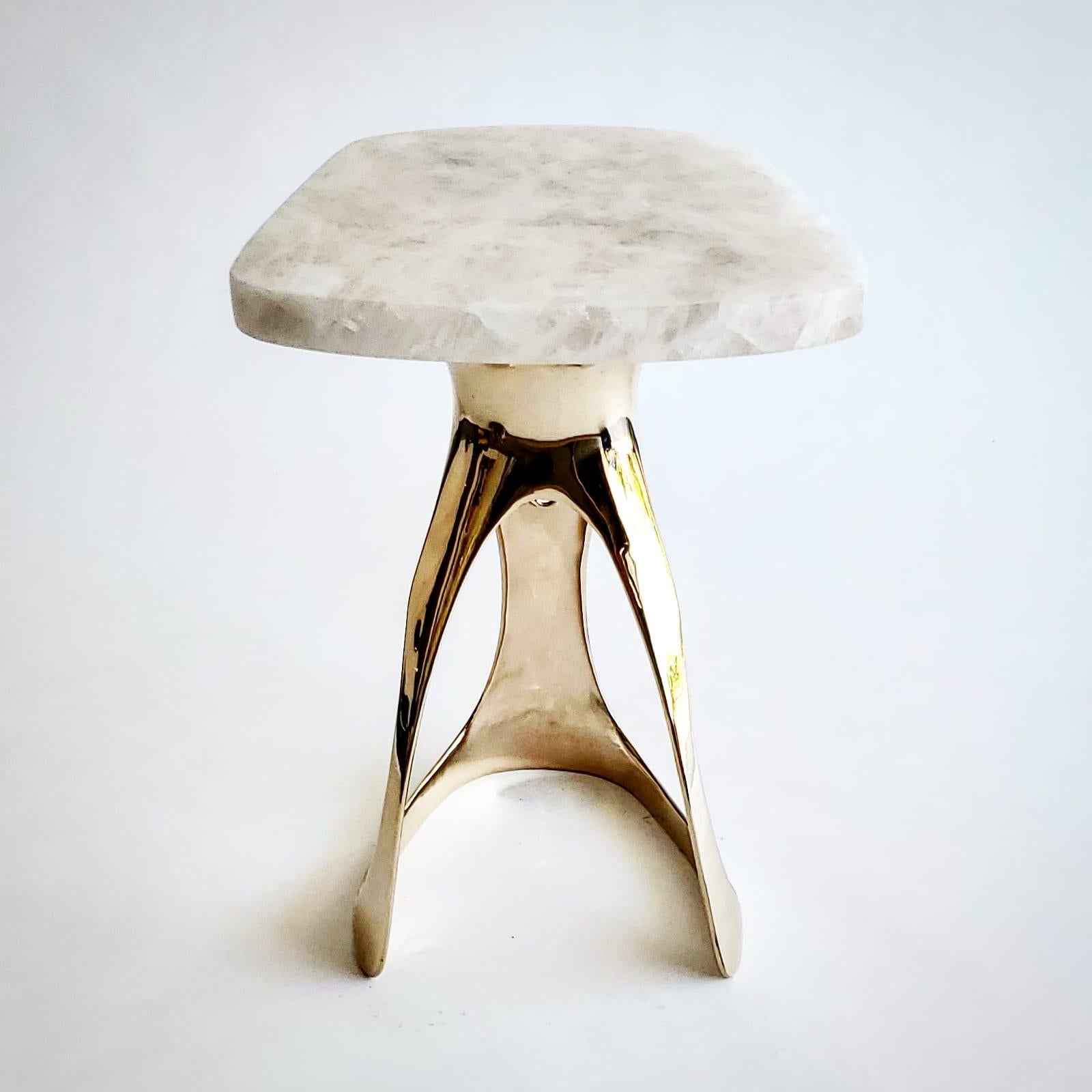 Machine-Made Pyra Table - Polished Bronze and Quartzite Top Design by Michael Sean Stolworthy For Sale