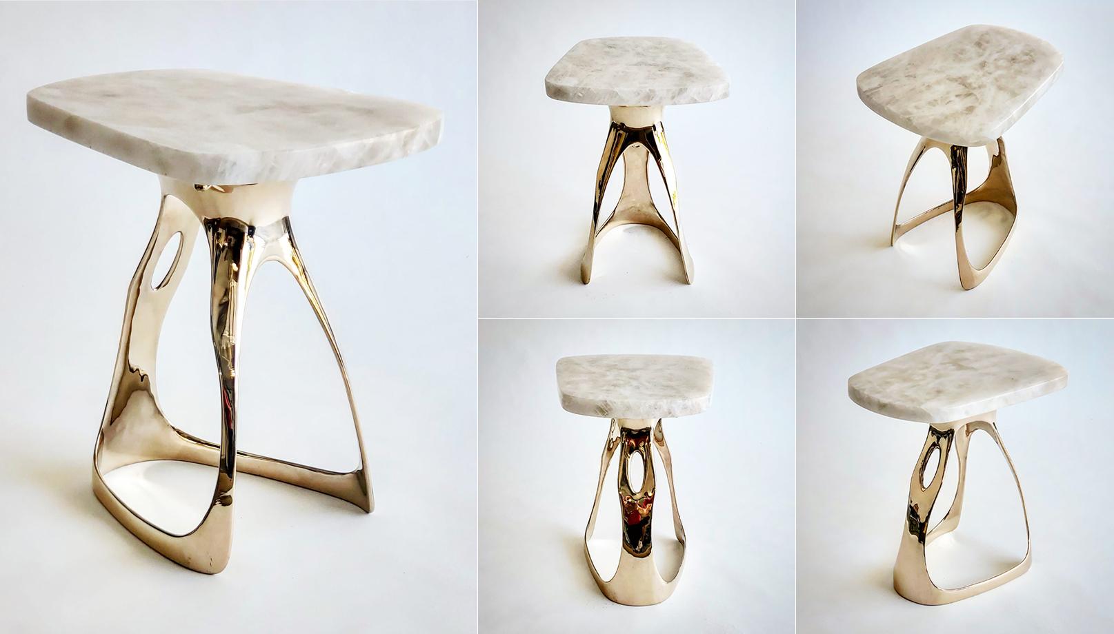 Contemporary Pyra Table - Polished Bronze and Quartzite Top Design by Michael Sean Stolworthy For Sale