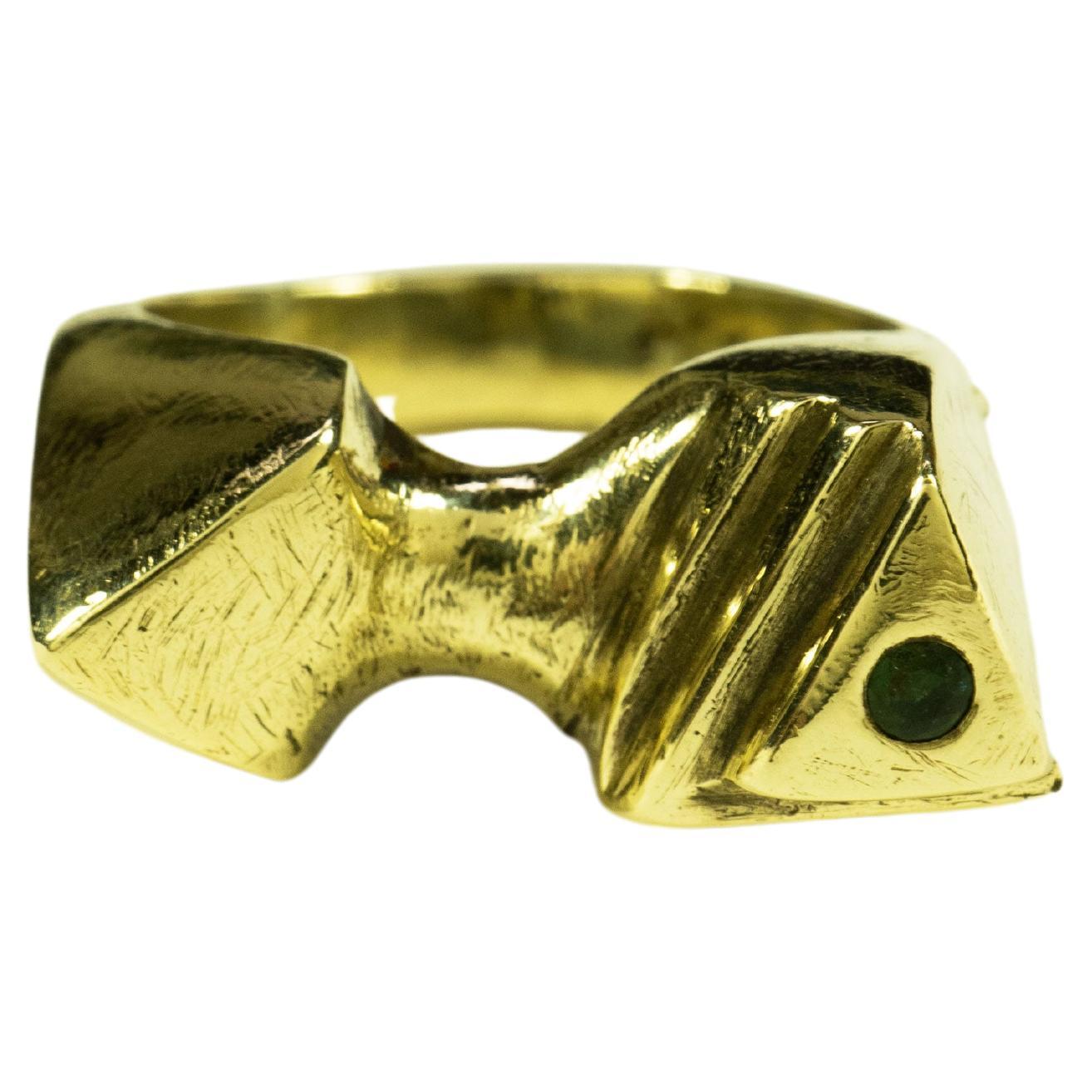 Pyramid (10K Solid Yellow Gold, Emerald/Diamond Ring) by Ken Fury For Sale