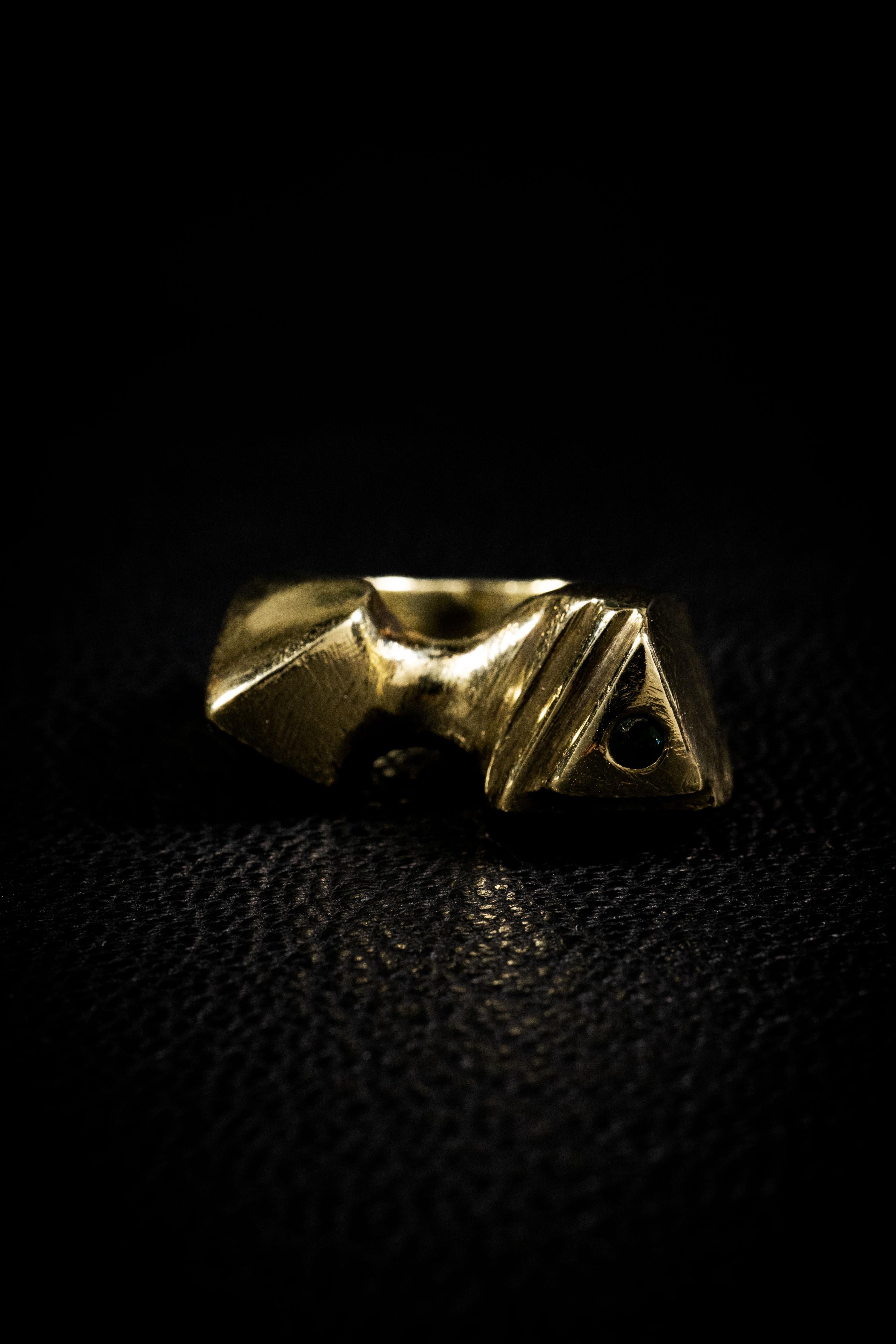 Women's or Men's Pyramid (Emerald, 10K Gold Ring) by Ken Fury For Sale