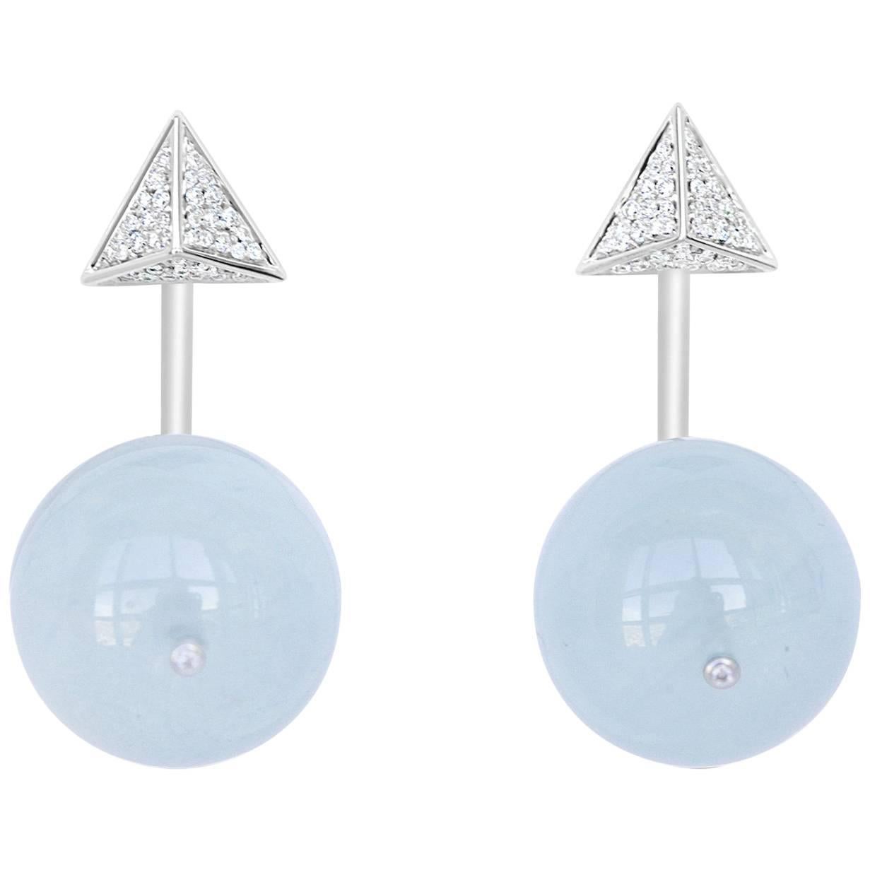Pyramid and Ball Aquamarine Earrings For Sale