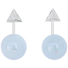 Pyramid and Ball Aquamarine Earrings
