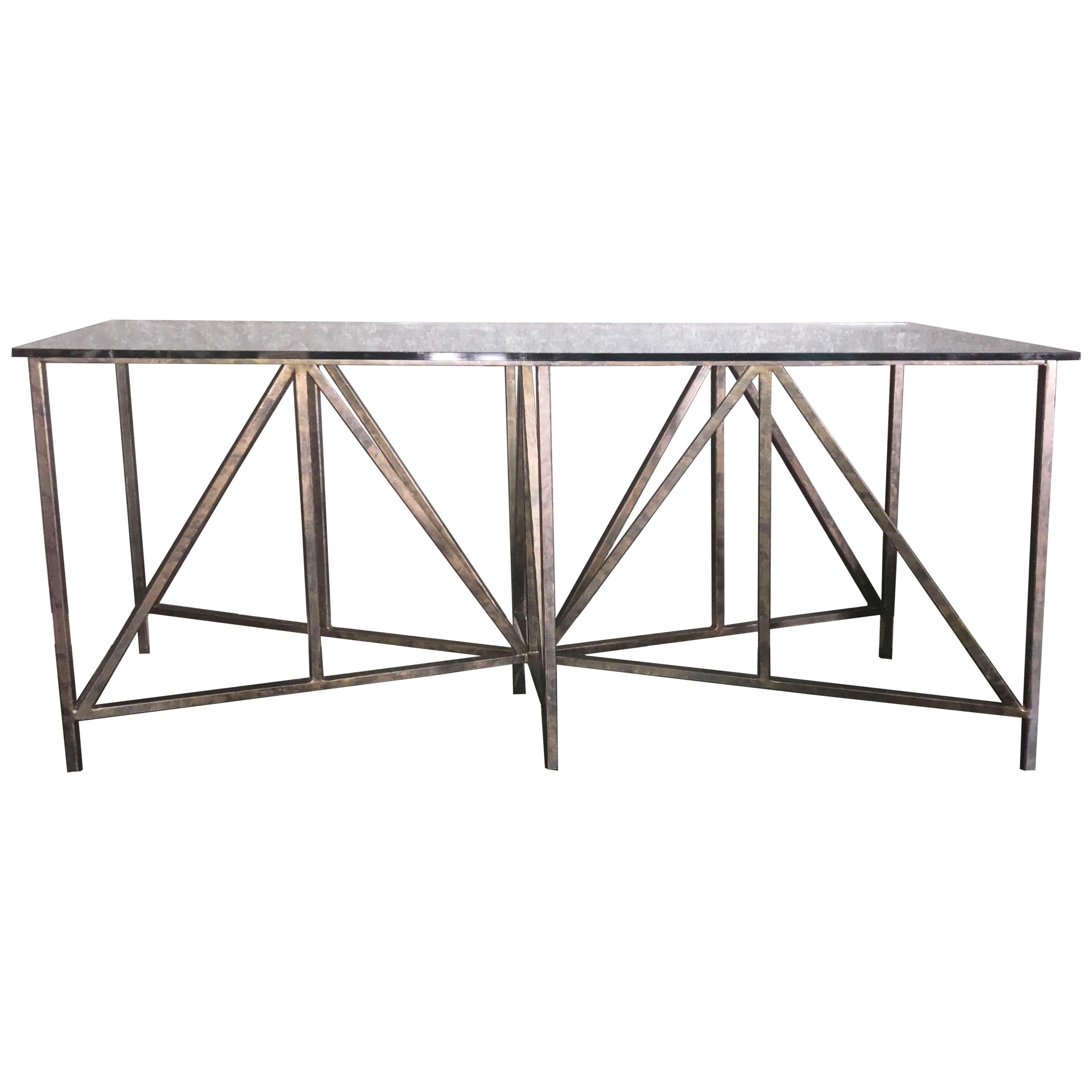 Pyramid Bronze Console Table with Glass Top