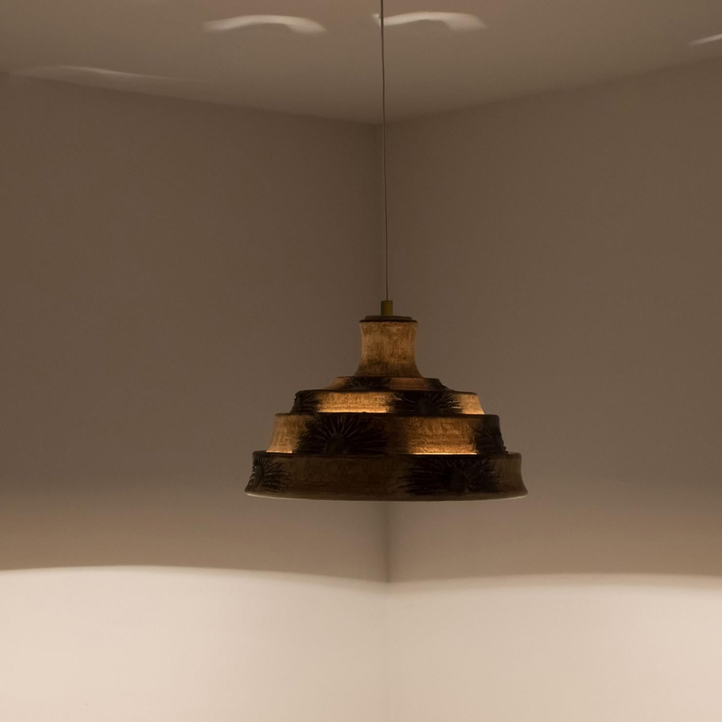 Pyramid Brown Yellow Ceramic Pendant Light, Denmark, 1970 For Sale 5