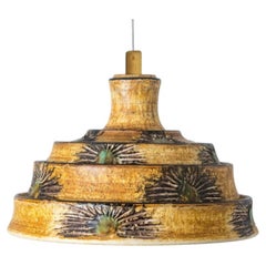 Pyramid Brown Yellow Ceramic Pendant Light, Denmark, 1970