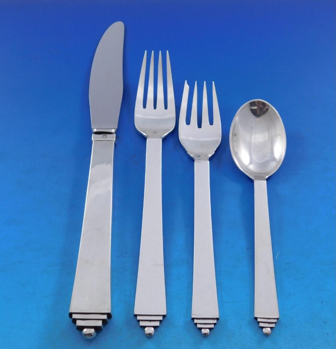 Argent sterling Pyramid by Georg Jensen Sterling Silver Flatware Set 6 Service 56 pieces Dinner en vente