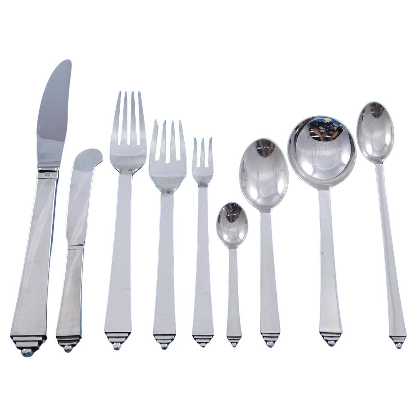Pyramid by Georg Jensen Sterling Silver Flatware Set 6 Service 56 pieces Dinner