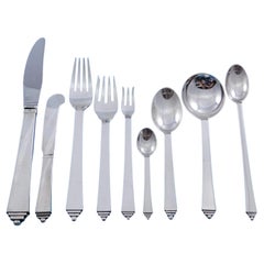 Pyramid by Georg Jensen Sterling Silver Flatware Set 6 Service 56 pieces Dinner