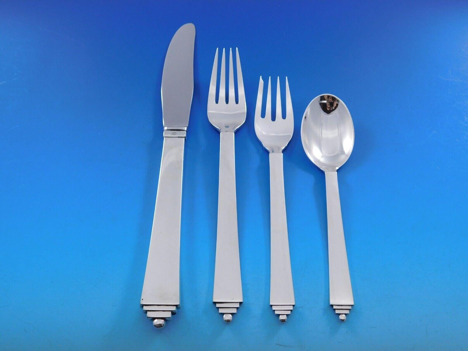 Pyramide von Georg Jensen Sterling Silber Besteck Set 8 Service 70 pieces Dinner (Skandinavische Moderne) im Angebot