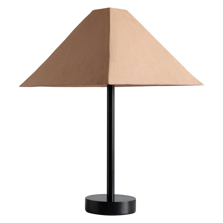 Pyramid Ceramic Table Lamp with Tan or Terracotta Shade For Sale