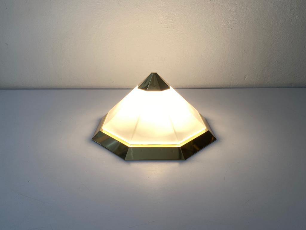 Pyramid Design Opal Glass & Gold Metal Flush Mount by Limburg, 1970s Germany For Sale 2