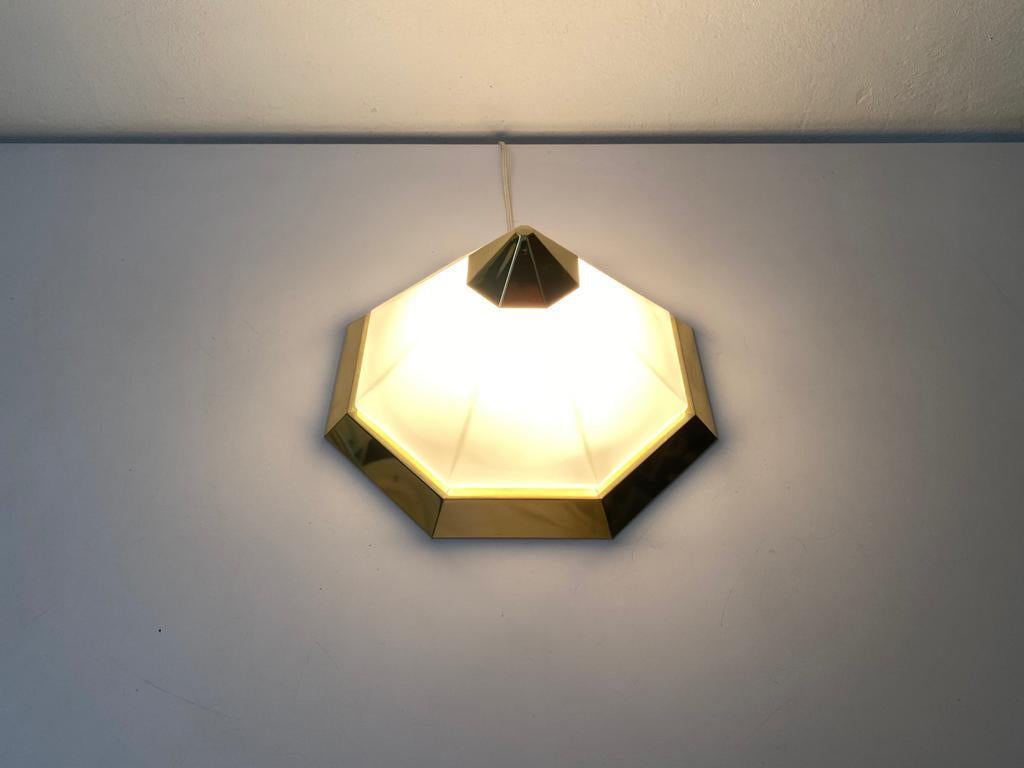 Pyramid Design Opal Glass & Gold Metal Flush Mount by Limburg, 1970s Germany For Sale 3