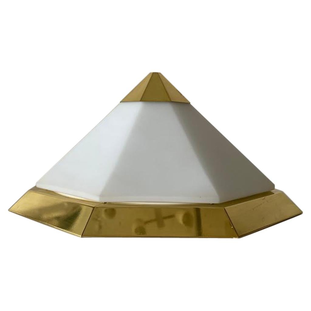 Pyramid Design Opal Glass & Gold Metal Flush Mount by Limburg, 1970s Germany For Sale