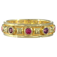 Pyramid Gold Ring with Pink Sapphires and Amethysts