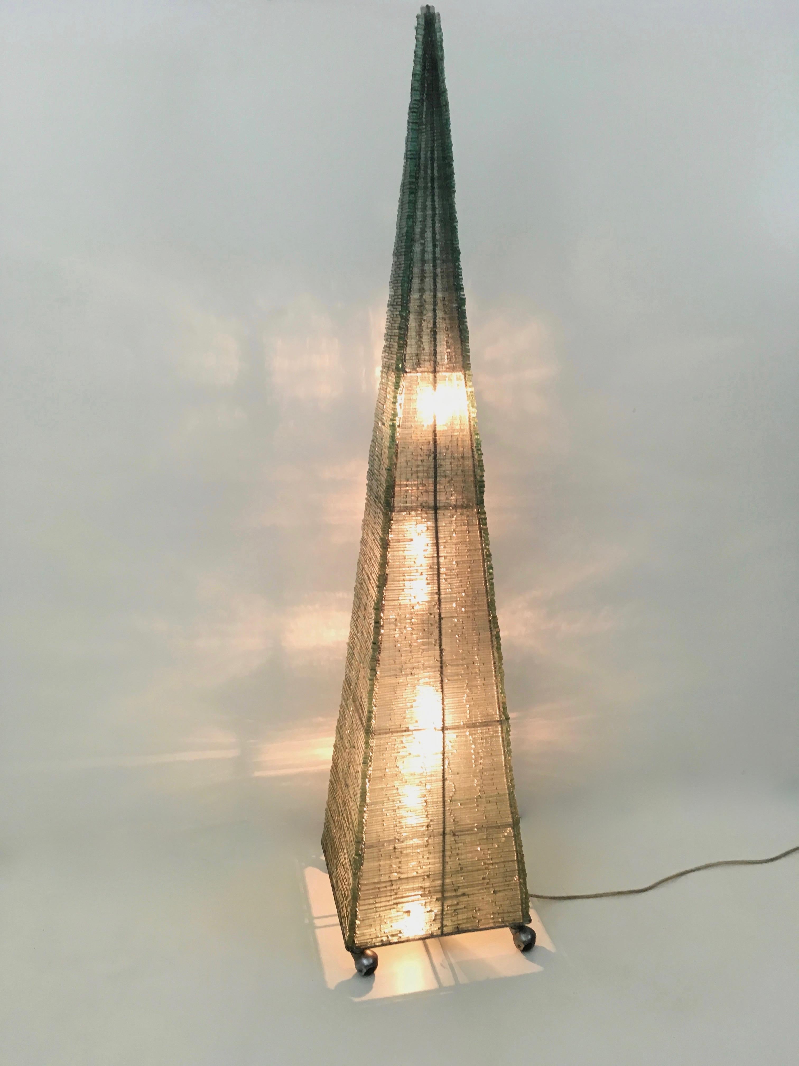 Post-Modern Postmodern Green Pyramid Floor Lamp with Green Glass Beads, Italy 1980s For Sale