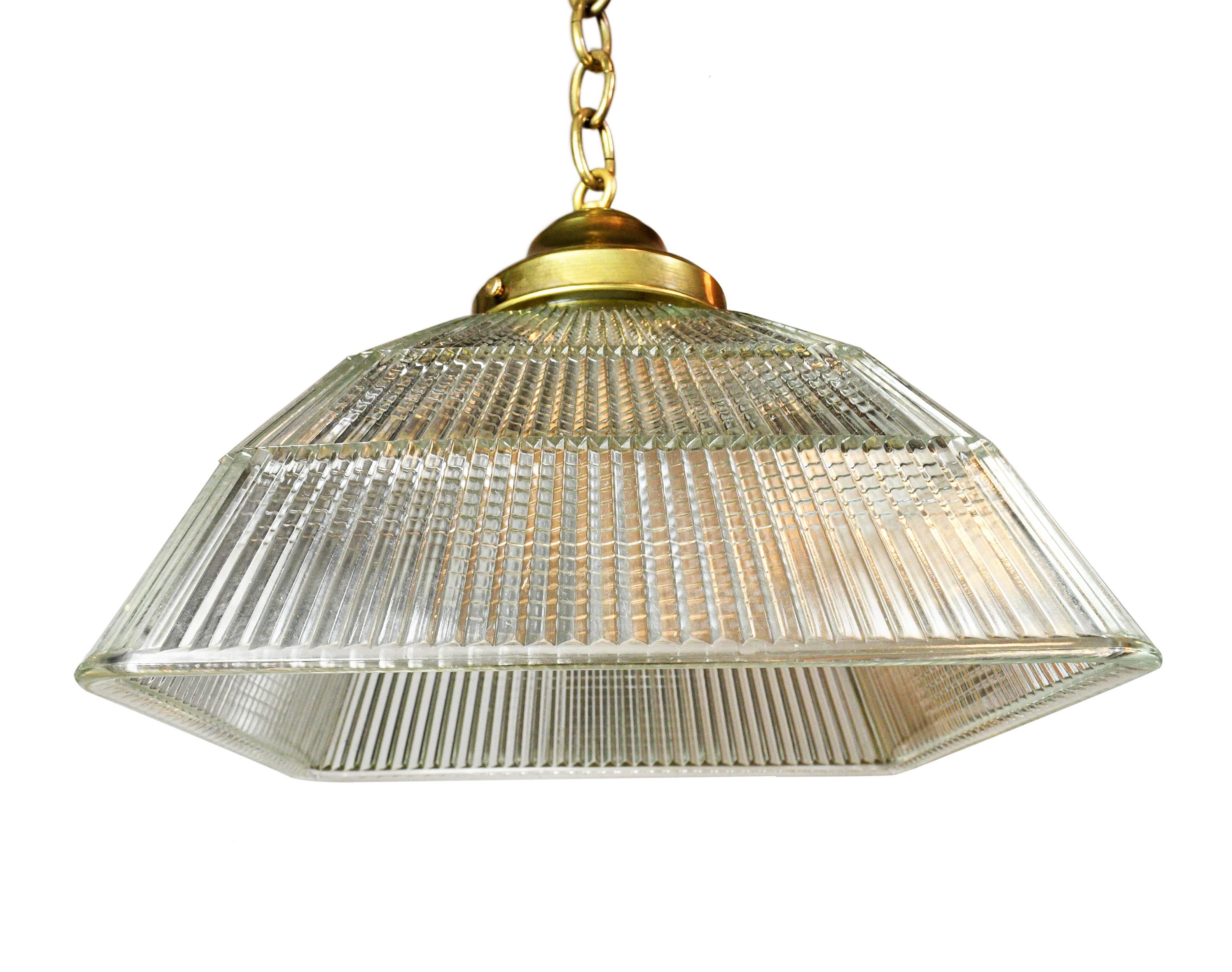 Industrial Pyramid Holophane Pendant with Lens
