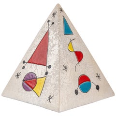 Pyramid in scarified enameled ceramic with "Miro" style patterns, XXth century