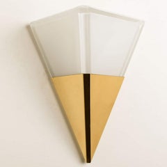 Pyramid Milk Glass and Brass Wall Lights by Glashütte Limburg, 1970s
