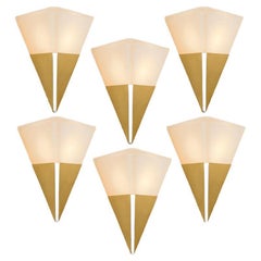 Pyramid Milk Glass and Brass Wall Lights by Glashütte Limburg, 1970s