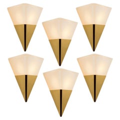 Pyramid Milk Glass and Brass Wall Lights by Glashütte Limburg, 1970s