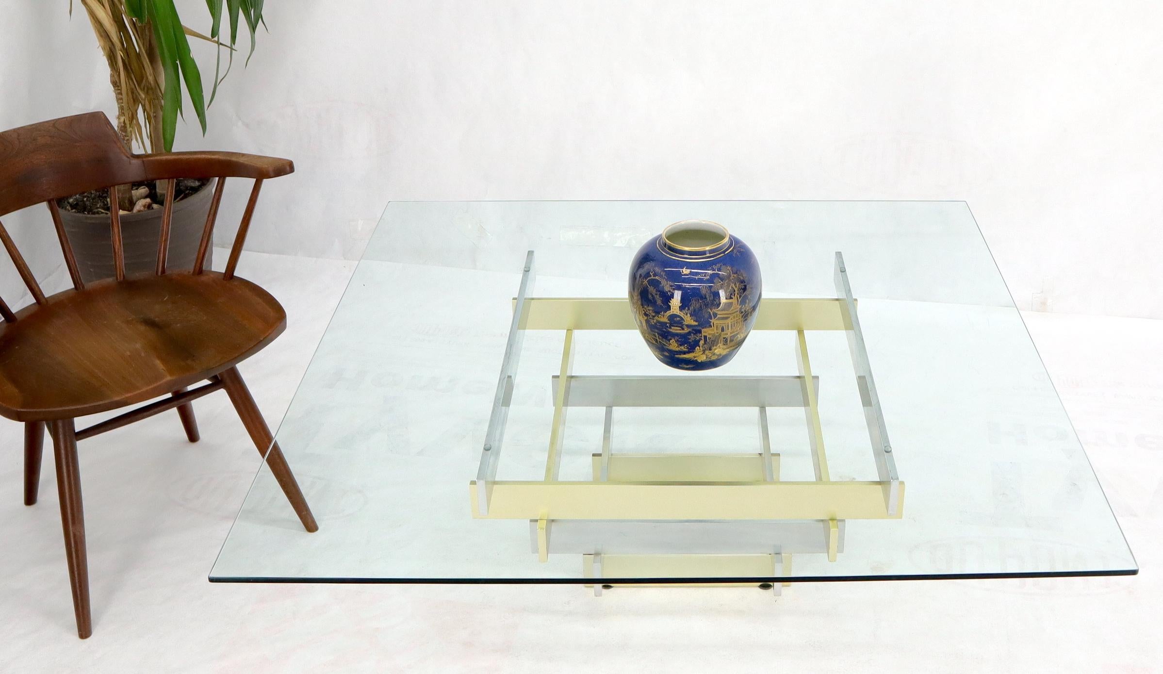 20th Century Pyramid Shape Chrome & Brass Base Square Top Coffee Table 