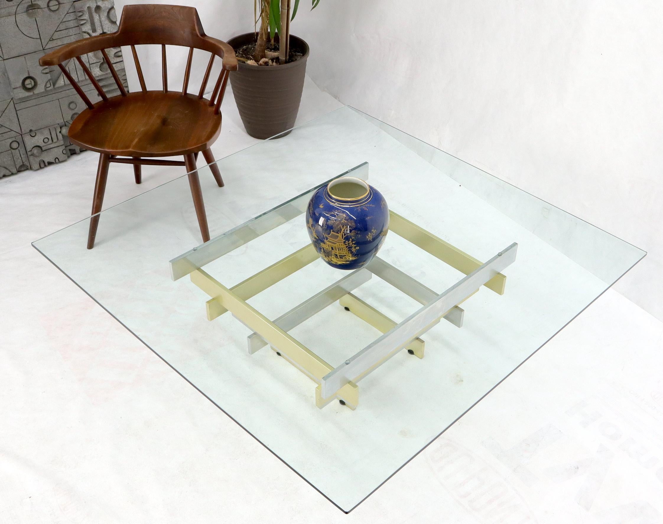 Pyramid Shape Chrome & Brass Base Square Top Coffee Table  2
