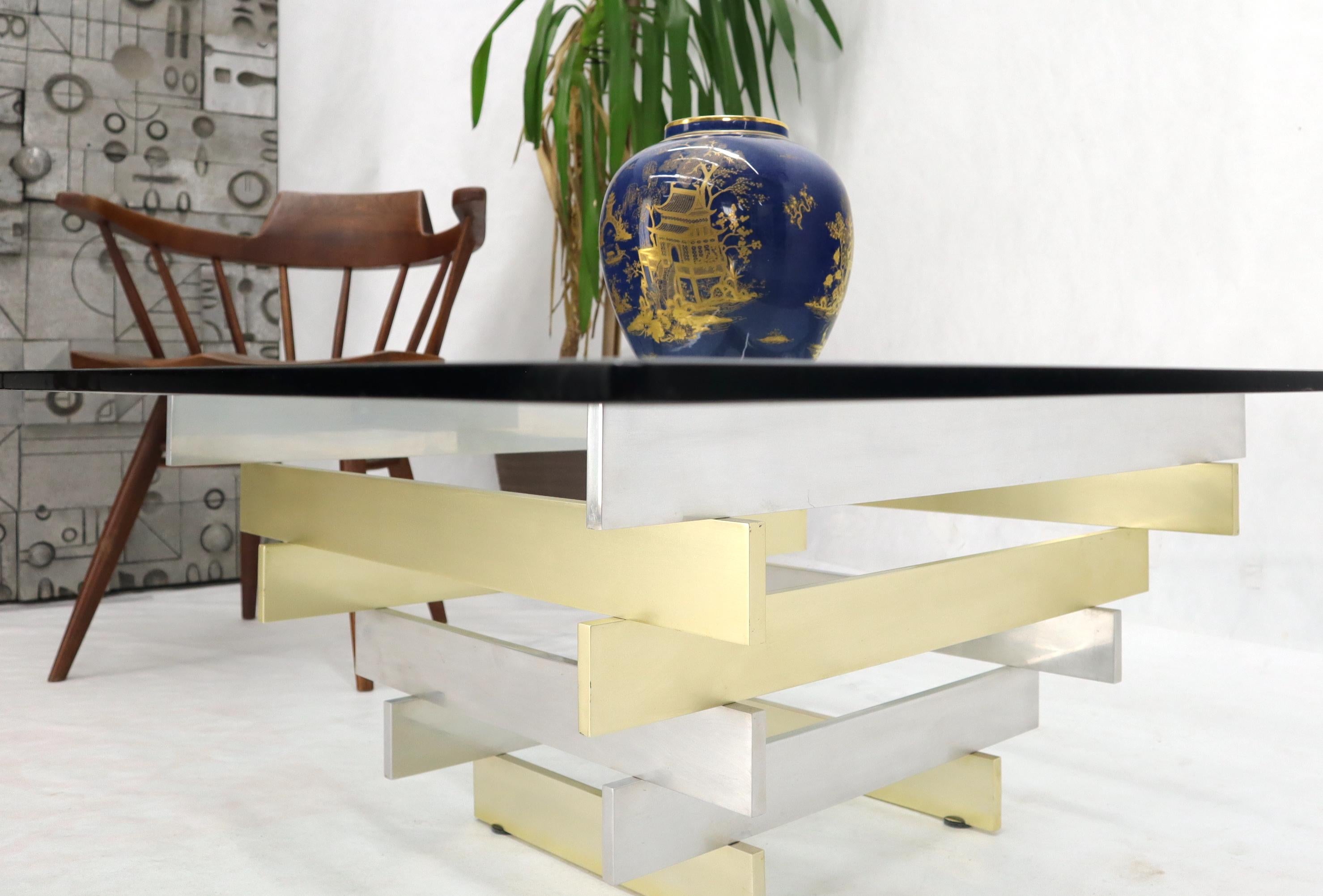 Pyramid Shape Chrome & Brass Base Square Top Coffee Table  3