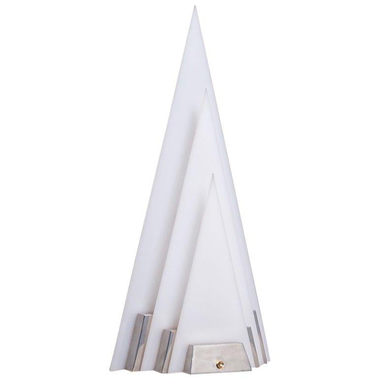 Pyramid Shaped Aluminium and Acrylic Lamp, Late 1970s For Sale