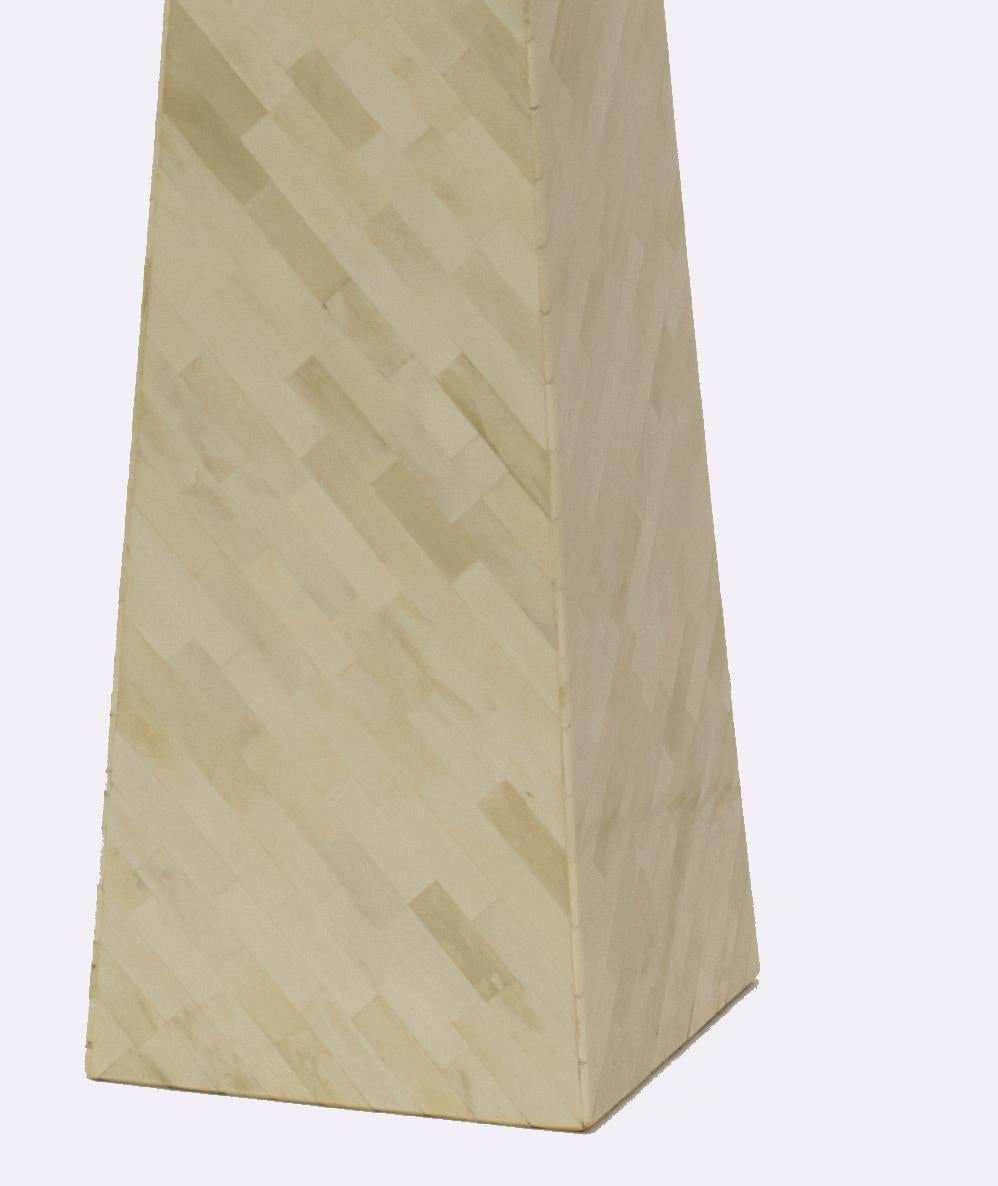 Modern Pyramid Shaped Floor Lamp with Bone Marquetry, Nima Square Lamp For Sale