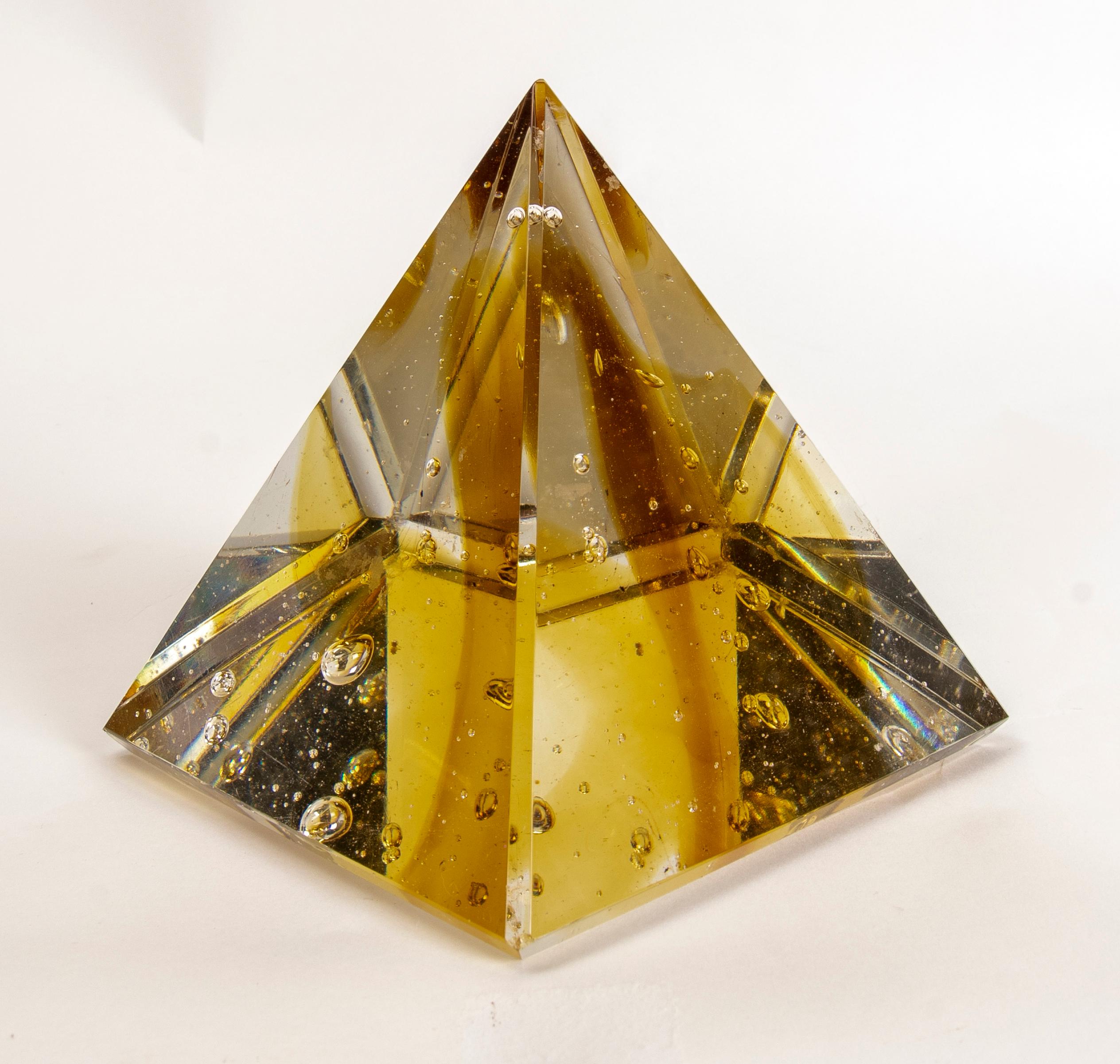 European Pyramid-Shaped Glass Paperweight For Sale