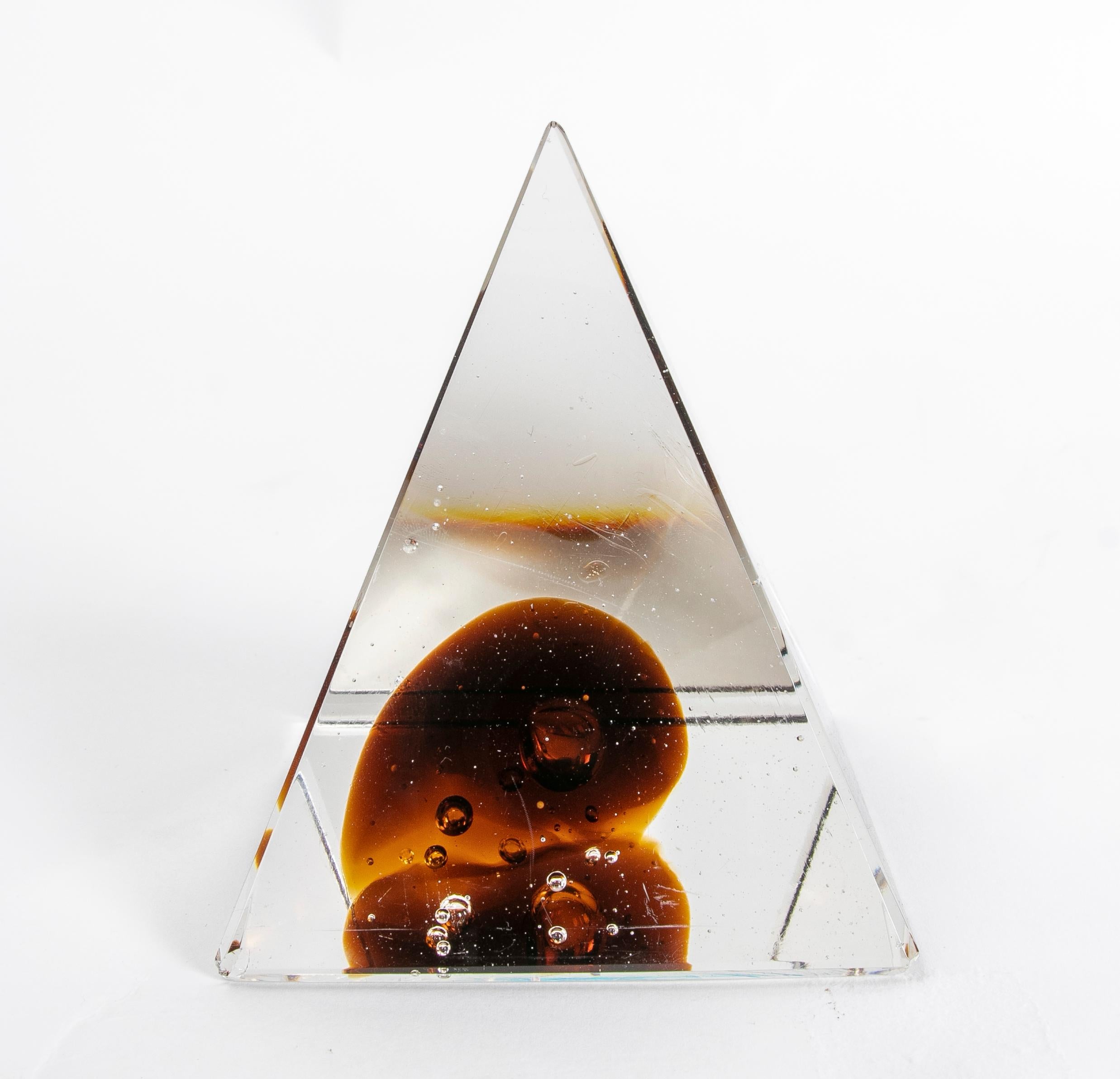European Pyramid-Shaped Glass Paperweight  For Sale