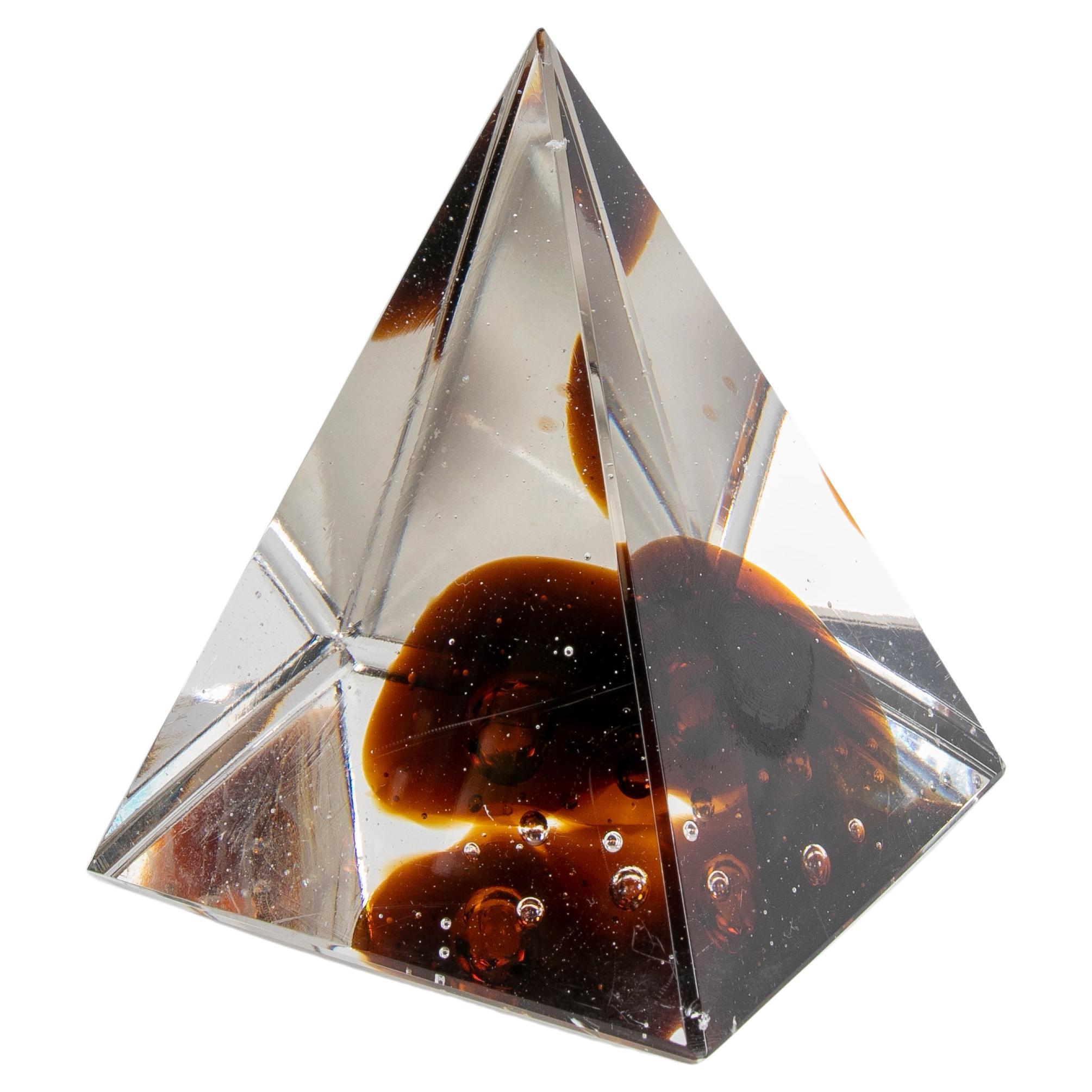 Pyramid-Shaped Glass Paperweight  For Sale