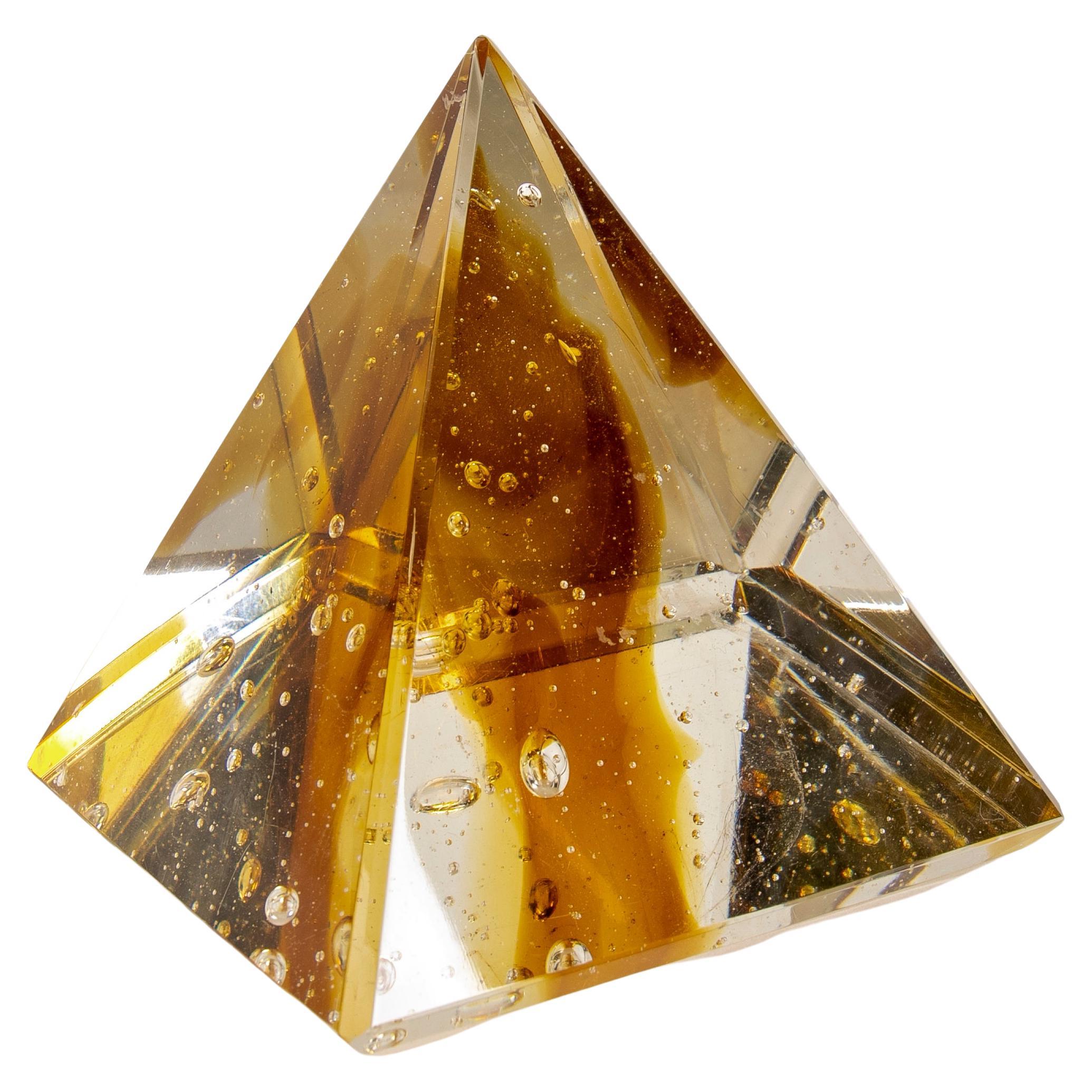 Pyramid-Shaped Glass Paperweight For Sale