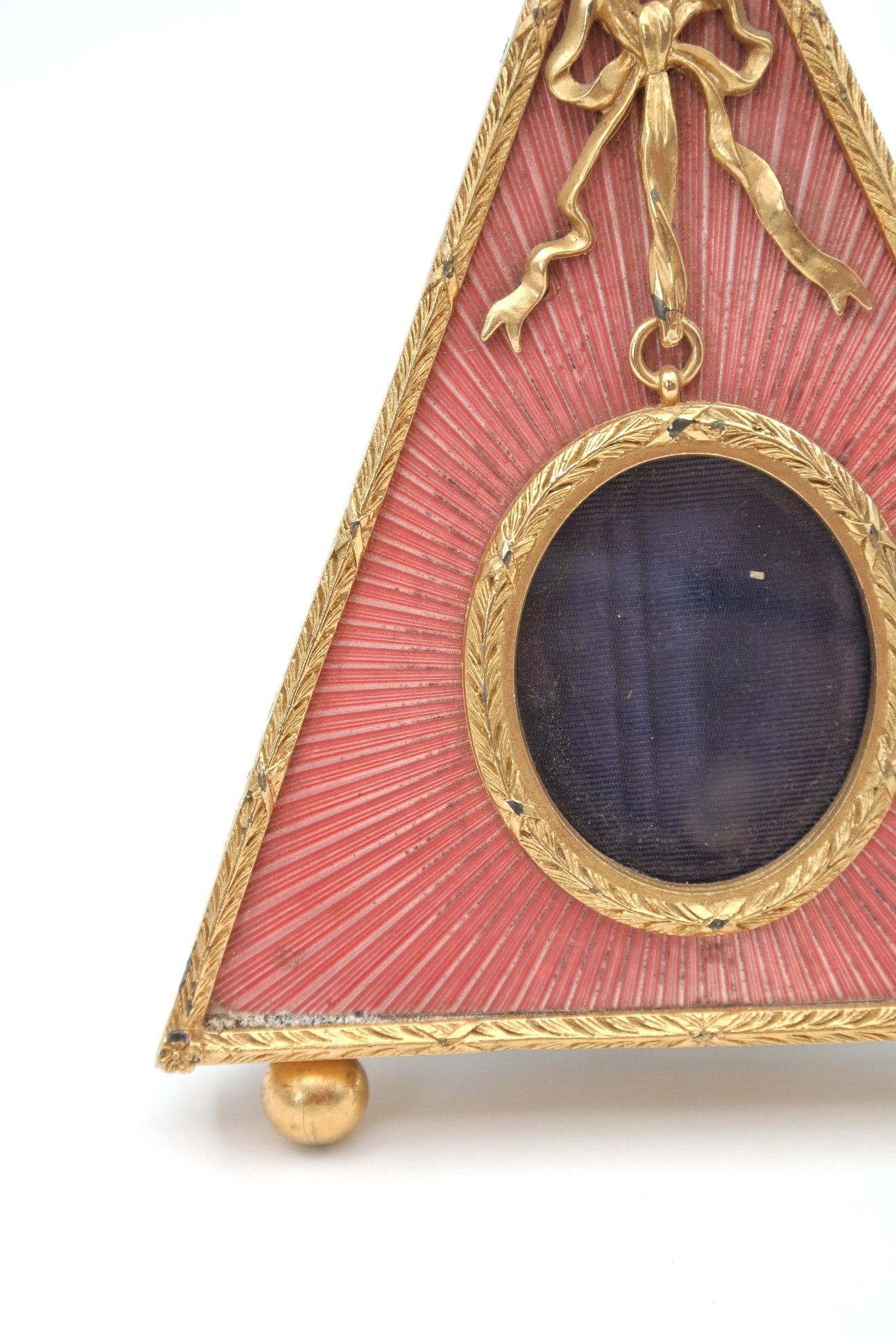 European Pyramid-Shaped Photo Frame in Gilded Bronze and Enamel