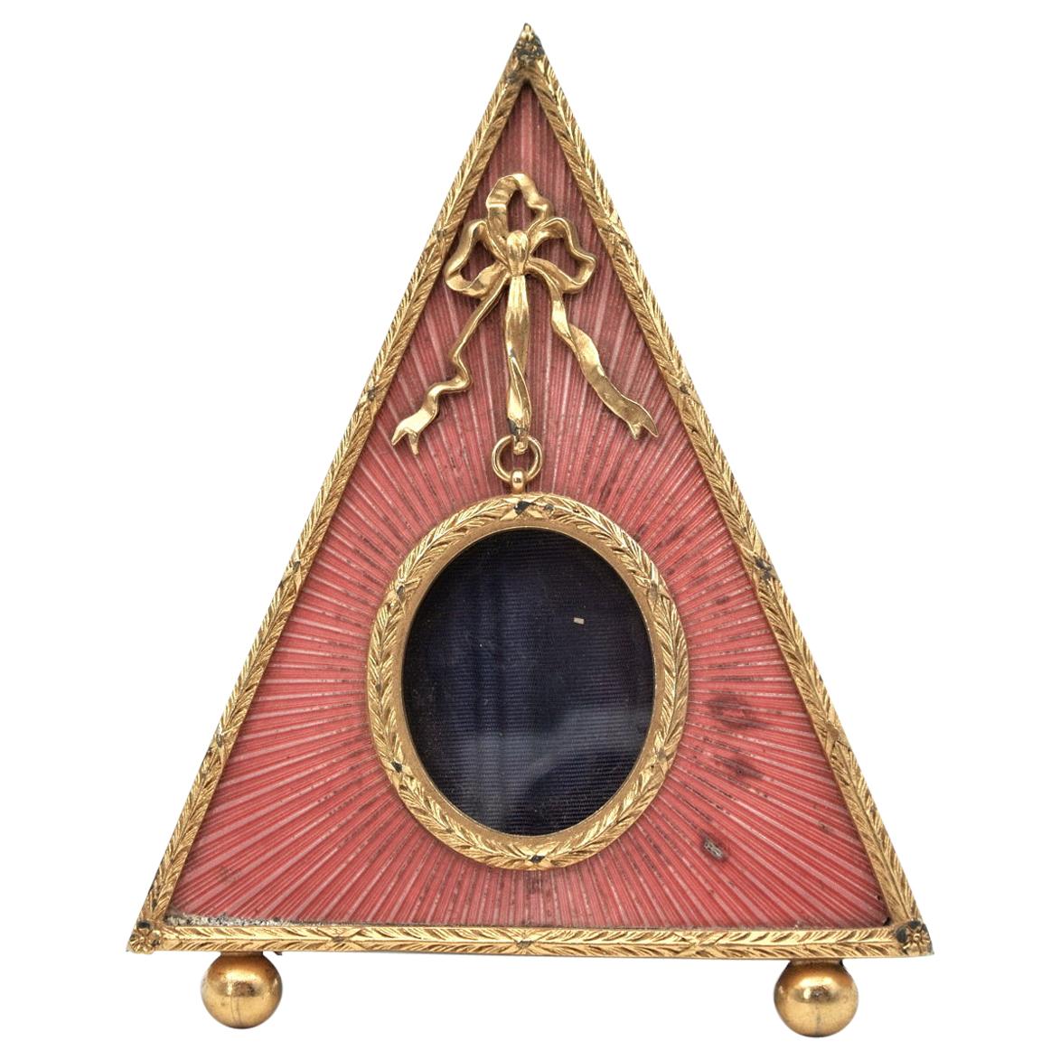 Pyramid-Shaped Photo Frame in Gilded Bronze and Enamel