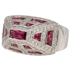 Pyramid Shaped Pink Tourmaline and Diamond Cluster Men's Ring in 18k White Gold