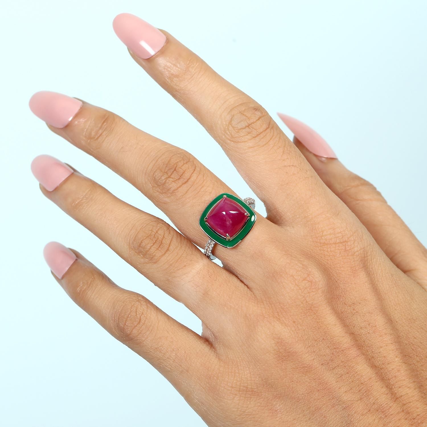 18KT:4.131g,D:0.35ct, Ruby:9.23ct,Enam:0.04g, US-7