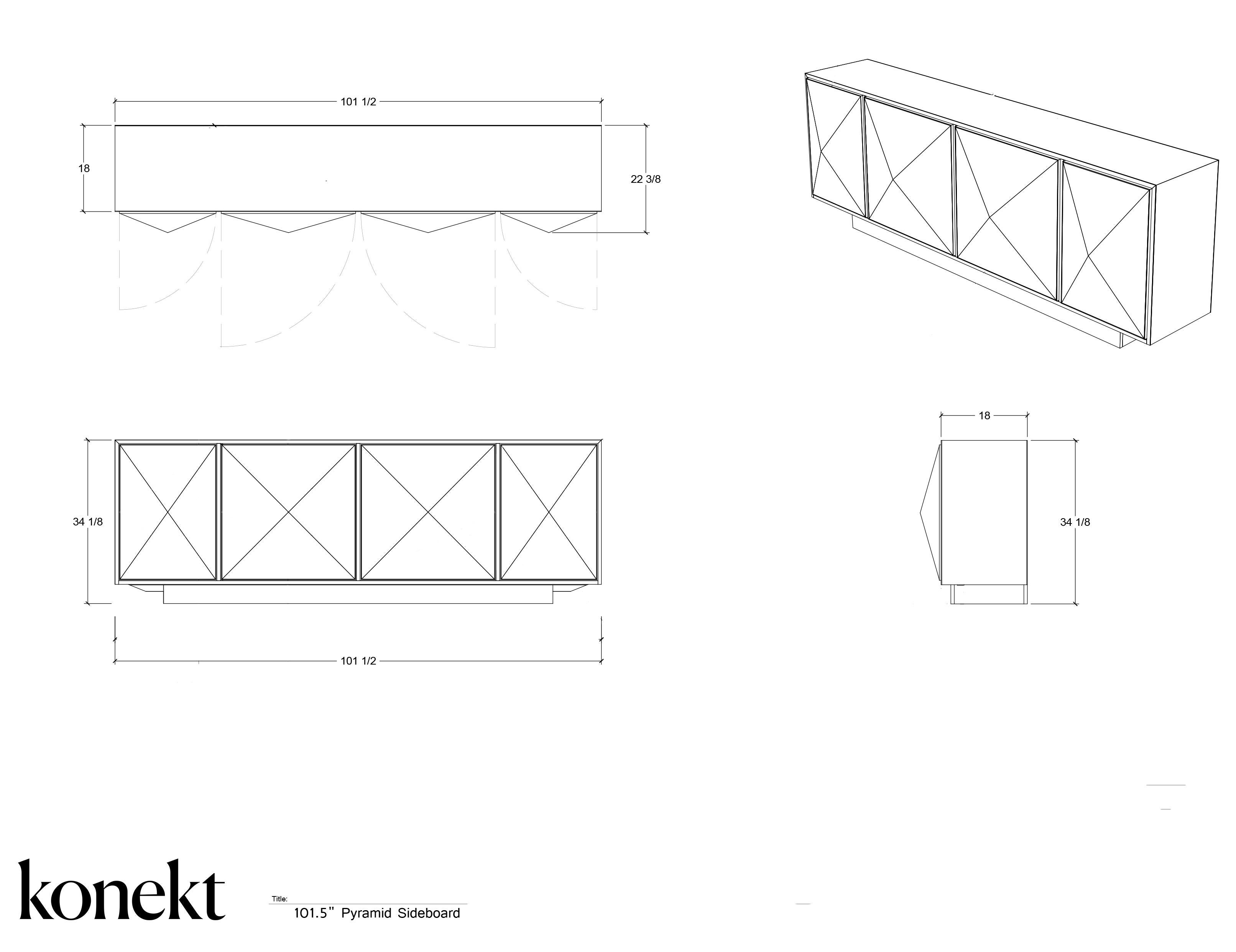 Konekt Buffet Pyramide 4 portes en noyer blanchi, parchemin de chèvre et laiton en vente 6