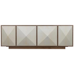 Pyramid Sideboard Four-Door in Bleached Walnut with Goatskin Parchment and Brass