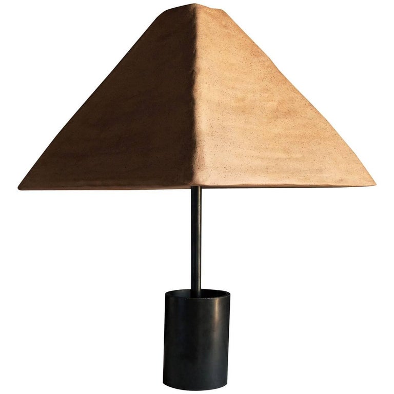 Pyramid Table or Desk Lamp in Blackened Steel, Shiga Stoneware & Feldspar Modern 1
