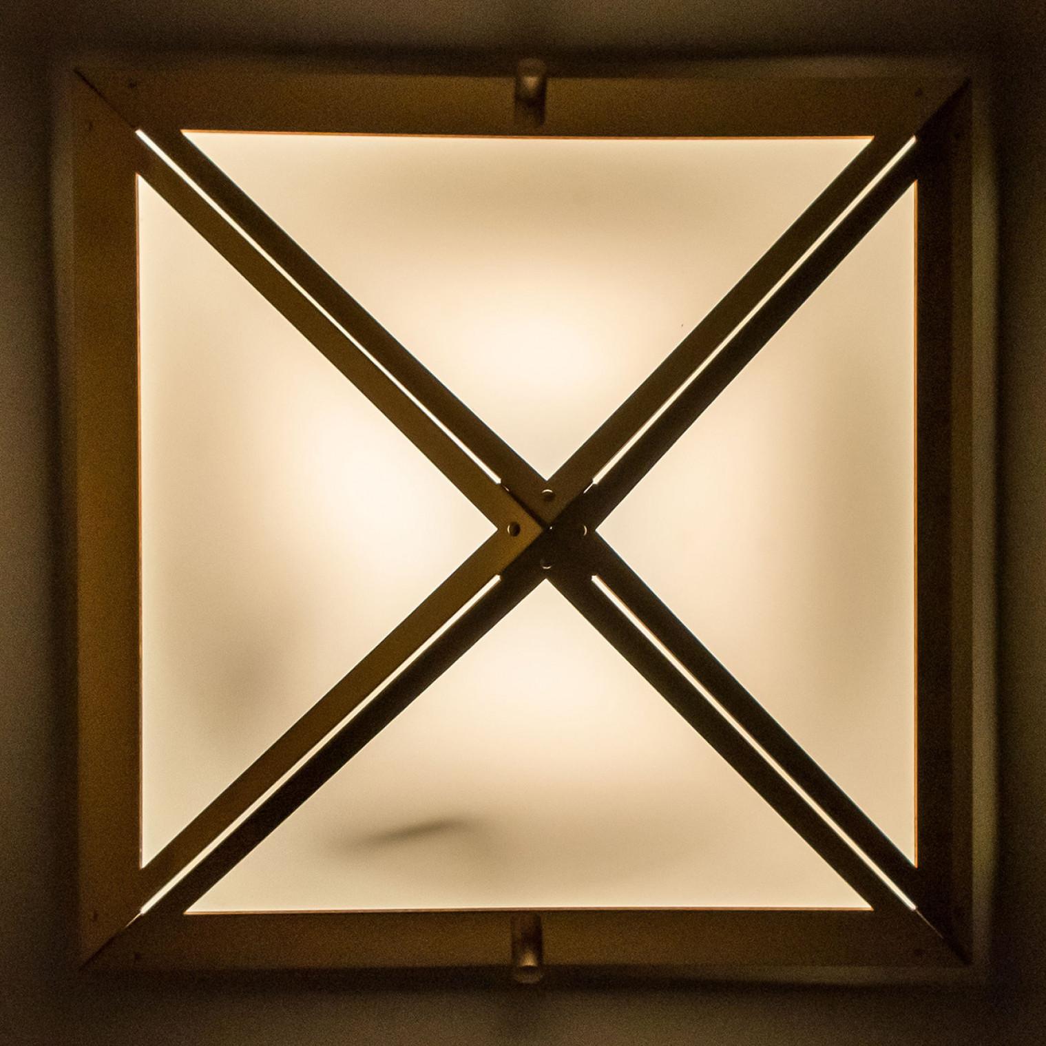 Pyramid White Glass and Brass Wall Lights by Glashütte Limburg, 1970s For Sale 6